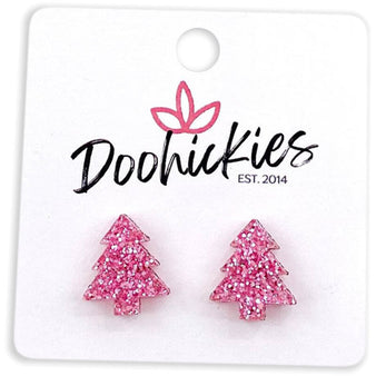 Pink Christmas Tree Stud Earrings