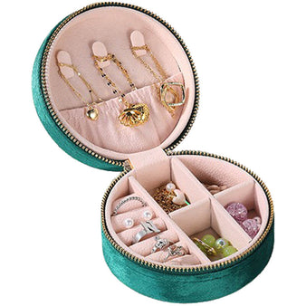 Velvet Round Travel Jewelry Box