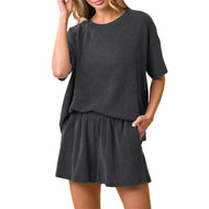 Women's Ribbed S/S Top & Shorts Set
