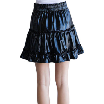 Women's Metallic Faux Leather Ruffle Tiered Skirt