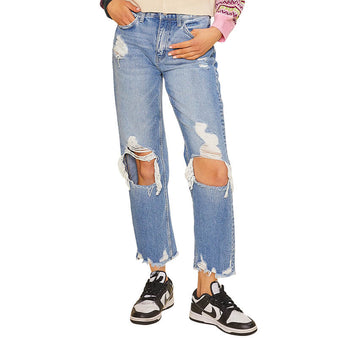 Women's Distressed Crop Straight Jeans