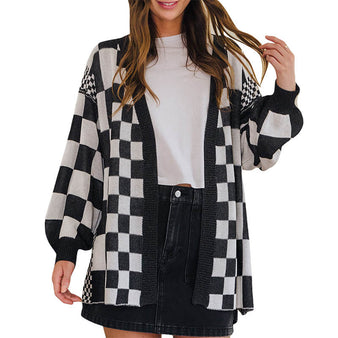 Women's Checkered Cardigan