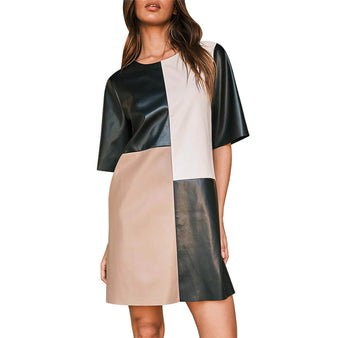 Women's Color Block Faux Leather Mini Dress