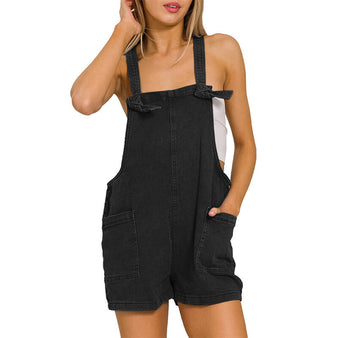 Women's Washed Knot Strap Romper