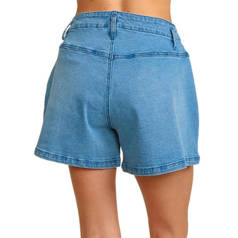 Women's High Rise Snap Button Washed Denim Shorts