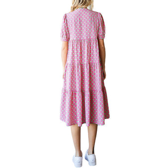 Women's Abstract Print Tiered Midi Dress
