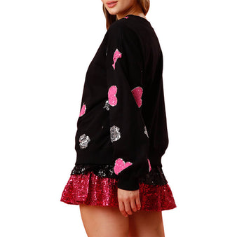 Women's Heart & Rose Sequins Sweatshirt