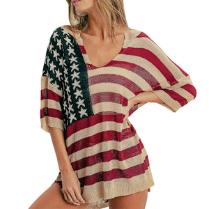 Women's American Flag V-Neck Sweater