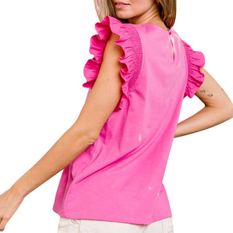Women's Shirred Ruffle Sleeve Top