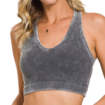 Women's Washed Ribbed Racerback Crop Top