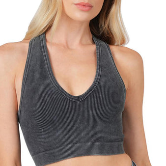 Women's Washed Ribbed Racerback Crop Top