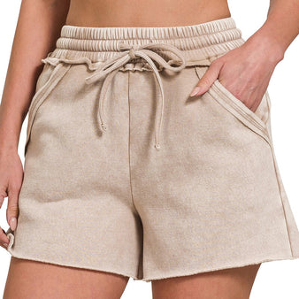 Women's Acid Wash Fleece Drawstring Shorts