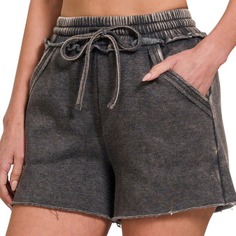Women's Acid Wash Fleece Drawstring Shorts
