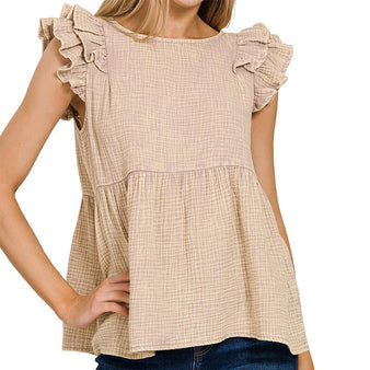 Women's Washed Tiered Ruffle Sleeve Top