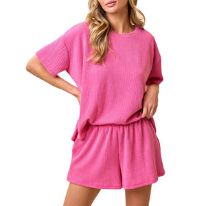 Women's Ribbed S/S Top & Shorts Set
