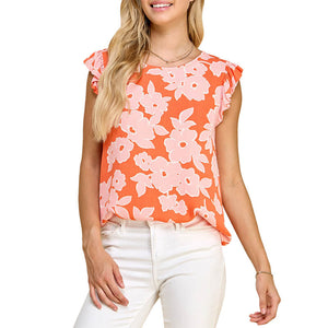 Women's Floral Ruffle Sleeve Top