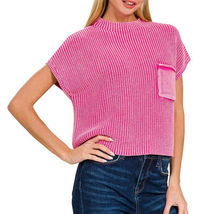 Women's Washed Mock Neck Cropped Sweater