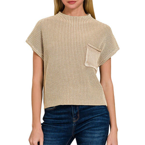Women's Washed Mock Neck Cropped Sweater