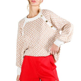 Women's Button Detail Patterned Sweater