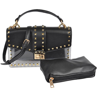 Women's Faux Leather Studded Clear Bag