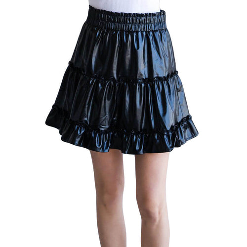 Women's Metallic Faux Leather Ruffle Tiered Skirt